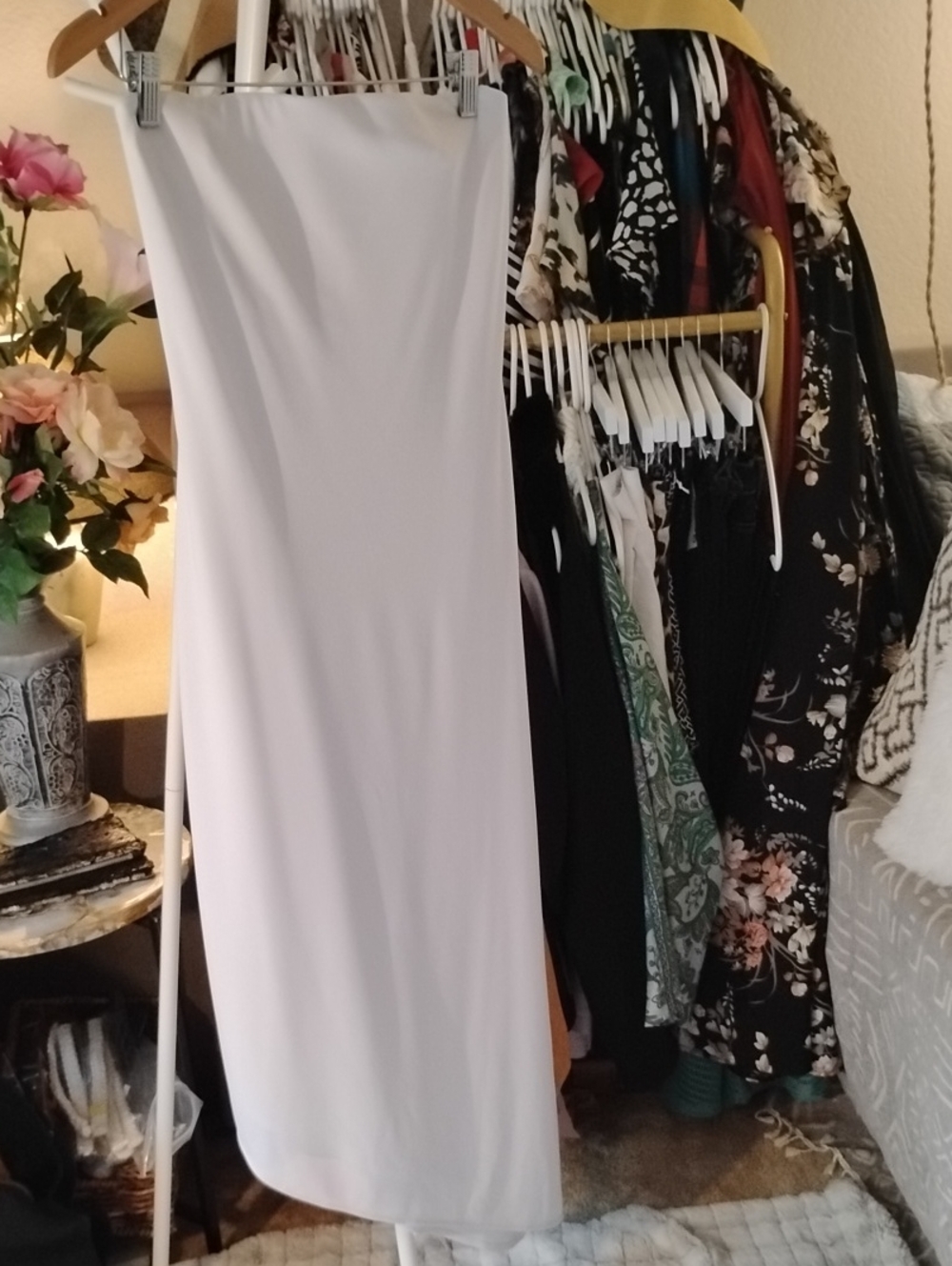 Cache Formal White Strapless Asymmetrical Hem Dress